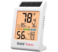 BaldrTherm Thermomètre d'intérieur avec moniteur d'humidité et de température numérique rétroéclairé 2026 | Alimenté par l'énergie solaire | Enregistrement max min | 8,1 cm, pour la maison, le bureau