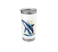 Baleine Bleue avec Lotus Motif Nature Gobelet isotherme en acier inoxydable double paroi