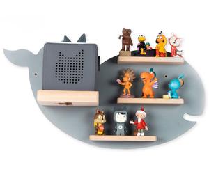 Baleine d'étagère pour enfants / Suspendue pour Tonie Box et Tonie Figures / Étagère / Dimensions: H. 29 x W. 51 x D. 19 cm / Étagère murale pour boîte à musique et figurines Stockage avec inserts mag