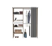 Bali dressing avec rideau, 4 étagères, 2 penderies et un tiroir bois et blanc
