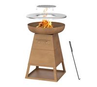 BALI OUTDOORS Braséro Plancha 3 en 1 Ø58,5 cm, foyer extérieur, barbecue au bois et charbon, plancha inox, finition rouille