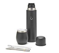 BALIBETOV Ensemble complet de Yerba Mate - Modern Mate Gourd, Thermos, Bombilla et Brosse de Nettoyage Inclus - Tous en Acier Inoxydable 304 18/8 de Qualité Supérieure (Noir uni)