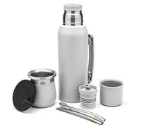 BALIBETOV Yerba Mate - Ensemble complet - Mate moderne en forme de citrouille (266ml), gourde thermos avec 2 becs (1000ml), 2 pailles bombilla - Kit de qualité premium (Gris)