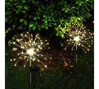 Balise Solaire LED Fireworks Spike, Lot de 2, Effet Feu d'Artifice, H97 cm, Éclairage Extérieur Décoratif, Blanc Chaud, IP44