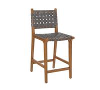 Ball & Cast Tabouret de comptoir tissé avec Dossier, Tabouret de Cuisine en Bois avec siège en Cuir PU, Tabouret de Bar avec Repose-Pieds pour Salle à Manger, Gris foncé