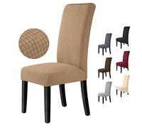 BalladHome Housse de Chaise 2 Pièces Salle à Manger Jacquard Extensible Amovible Lavable Couverture de Chaise Universelle Protection de Chaise pour Mariage, Cuisine, Banquet (2Pièces, Camel)-M