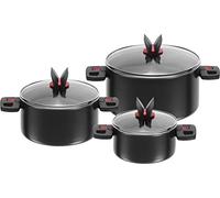 Ballarini – Set de 3 casseroles Click & Cook – 3 couvercles en verre, anti-adhésif, Ø 16/20/24 cm