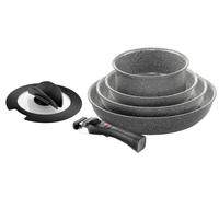 Ballarini Torre Lot de 6 poêles et casseroles avec revêtement en céramique Compatible induction Poignée amovible Couvercle avec poignées rabattables Aluminium Gris