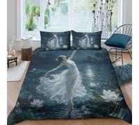 Ballerina Lotus Moon Housse de Couette 3 Pieces 3D Fermeture Eclair Doux