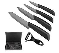 Ballery Couteaux en céramique, Set 5 Couteaux de Cuisine céramique, (6" Couteau Chef, 5" Couteau Utilitaire, 4" Fruits, 3" éplucher), avec Éplucheur pour Fruit et Légume - Noir