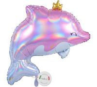 Balloa Ballon en aluminium XXL Glowy Dauphin avec couronne Motif sous-marin, Ballon à l'hélium Animaux marins, Ballon rose Dauphin pour anniversaire enfant, Décoration de fête Océan, Ballon cadeau