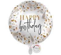 balloa Ballon en aluminium XXL Happy Birthday, grand ballon rond à l'hélium pour anniversaire, cadeau pour femmes et hommes, décoration de fête élégante pour fête d'anniversaire, gonflable à l'air ou