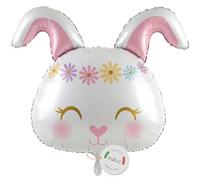 balloa Ballon en aluminium XXL lapin de Pâques, couronne de fleurs | Lapin de Pâques avec couronne de fleurs, XXL, adapté à l'hélium, non rempli, décoration de Pâques pour fête de famille et