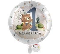 Balloa Ballon gonflable en aluminium Ours en peluche, cadeau pour le 1er anniversaire d'un garçon ou d'une fille, ballon rond en hélium avec le chiffre 1 et motif ours, décoration d'anniversaire pour