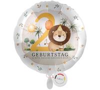 balloa Ballon gonflable rond 2 ans - Motif safari avec lion et palmiers - Cadeau pour deuxième anniversaire d'enfant - Ballon à l'hélium - Décoration de fête d'anniversaire - 33 cm