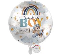Balloa Ballon gonflable rond, ballon à l'hélium pour naissance garçon, cadeau pour naissance bébé garçon, décoration pour baby shower garçon, ballon bienvenue bébé, motif arc-en-ciel avion bleu