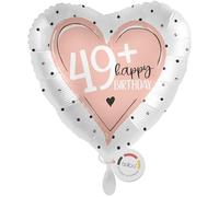 balloa Ballon gonflable XXL 49+, cœur rose avec impression Happy Birthday, ballon à l'hélium comme cadeau d'anniversaire amusant pour femme, décoration élégante pour chaque fête d'anniversaire, 53 cm
