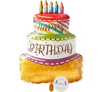 balloa Ballon gonflable XXL avec gâteau Happy Birthday, arc-en-ciel, ballon à l'hélium, décoration de fête, cadeau d'anniversaire pour enfants et adultes, 55 cm