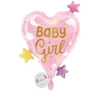 balloa Ballon gonflable XXL Baby Girl en forme de cœur, ballon à l'hélium, cadeau de naissance, cadeau de fête prénatale, ballon rose pour nouveau-né, décoration de fête, baby shower fille, 62 cm