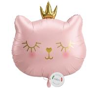 balloa Ballon gonflable XXL Chat avec couronne rose Ballon à l'hélium Motif animal Pour anniversaire d'enfant, décoration de fête d'anniversaire Chat 52 cm