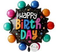 balloa Ballon gonflable XXL Happy Birthday à pois multicolores - Ballon à l'hélium - Décoration d'anniversaire - Idée cadeau pour enfants et adultes - Ballon de qualité supérieure - Design arc-en-ciel