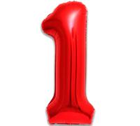 Ballon 1 Anniversaire Numero 1 Foil Rouge, Ballon Metallique Rouge XXL Geant 100cm Decoration Anniversaire. Air ou Helium