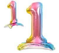 Ballon 1 Anniversaire Numero 1 Pastel Multicolore, Ballon Metallique Multicolor Debout XXL Geant 82cm Decoration Anniversaire. Air.