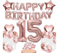 Ballon 15e anniversaire décoration fille or rose ballon aluminium or rose 15 ans anniversaire décoration 15 ans anniversaire fille bannière joyeux anniversaire décoration gâteau pour ballon 15