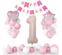 Ballon 1er anniversaire avec ballon en aluminium 1, ballons en latex et guirlande - Ensemble complet rose pour le premier anniversaire inoubliable de votre enfant