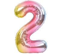 Ballon 2 Anniversaire Numero 2 Pastel Multicolore, Ballon Metallique Multicolor XXL Geant 100cm Decoration Anniversaire. Air ou Helium