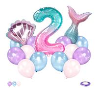 Ballon 2 Ans Sirène Ballon Arc en Ciel Pastel 2 Ans Géant Chiffre Anniversaire Sirene 2 Ans Fille Ballon Theme Sirene pour Enfants Fille Fête Décoration Sirene