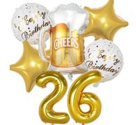 Ballon 26 ans Anniversaire Homme Femme, Decoration Anniversaire 26 ans, Ballon Anniversaire 26 ans Or, Ballon Bière Ballon Bouteille Verre à Vin Decoration pour Anniversaire 26 ans Femme Homme