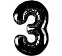 Ballon 3 Anniversaire Numero 3 Foil Noir, Ballon Metallique Noir XXL Geant 100cm Decoration Anniversaire. Air ou Helium