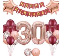 Ballon 30e anniversaire décorations or rose pour femme | Lot de 30 ballons en aluminium en forme de chiffre - Bannière d'anniversaire - Or rose - Confettis étoiles - Pour décoration