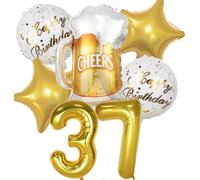 Ballon 37 ans Anniversaire Homme Femme, Decoration Anniversaire 37 ans, Ballon Anniversaire 37 ans Or, Ballon Bière Ballon Bouteille Verre à Vin Decoration pour Anniversaire 37 ans Femme Homme