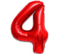 Ballon 4 Anniversaire Numero 4 Foil Rouge, Ballon Metallique Rouge XXL Geant 100cm Decoration Anniversaire. Air ou Helium