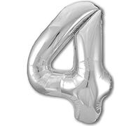 Ballon 4 Anniversaire Numero 4 Silver Ballon Metallique Argent XXL Geant 100cm Decoration Anniversaire. Air ou Helium