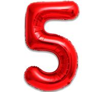Ballon 5 Anniversaire Numero 5 Foil Rouge, Ballon Metallique Rouge XXL Geant 100cm Decoration Anniversaire. Air ou Helium