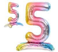 Ballon 5 Anniversaire Numero 5 Pastel Multicolore, Ballon Metallique Multicolor Debout XXL Geant 82cm Decoration Anniversaire. Air.