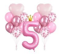 Ballon 5e anniversaire chiffre, 101,6 cm, ballon en aluminium rose 5, ballon en aluminium taille XXL avec couronne - Kit de décoration pour 5e anniversaire pour fille