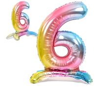 Ballon 6 Anniversaire Numero 6 Pastel Multicolore, Ballon Metallique Multicolor Debout XXL Geant 82cm Decoration Anniversaire. Air.