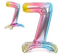 Ballon 7 Anniversaire Numero 7 Pastel Multicolore, Ballon Metallique Multicolor Debout XXL Geant 82cm Decoration Anniversaire. Air.