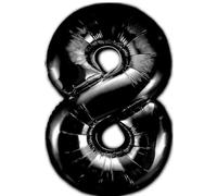 Ballon 8 Anniversaire Numero 8 Foil Noir, Ballon Metallique Noir XXL Geant 100cm Decoration Anniversaire. Air ou Helium