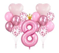Ballon 8e anniversaire chiffre, 101,6 cm, ballon en aluminium rose 8, ballon en aluminium XXL avec couronne - Kit de décoration d'anniversaire pour fille de 8 ans