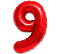Ballon 9 Anniversaire Numero 9 Foil Rouge, Ballon Metallique Rouge XXL Geant 100cm Decoration Anniversaire. Air ou Helium