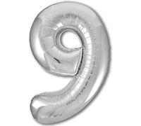 Ballon 9 Anniversaire Numero 9 Silver Ballon Metallique Argent XXL Geant 100cm Decoration Anniversaire. Air ou Helium