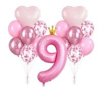 Ballon 9e anniversaire en forme de chiffre, 101,6 cm, rose 9, ballon en aluminium XXL avec couronne - Kit de décoration 9e anniversaire pour fille