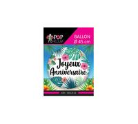 Ballon Alu Rond - JOYEUX ANNIVERSAIRE TROPICAL - 45cm - Pour Gonflage à l'Air ou Hélium