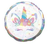 BALLON ALU ROND LICORNE MAGIQUE FLEURS 43CM IRISÉ