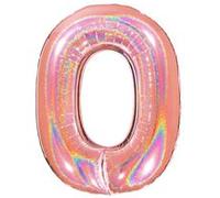 ballon aluminium chiffre 0 102cm or rose holographique - grabo 830ghrg-p Rose G